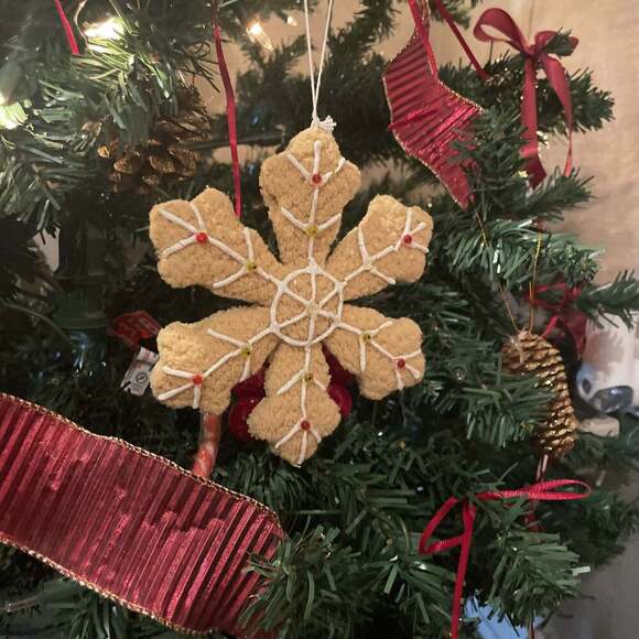 Vintage String Of 5 Fabric Gingerbread Man & Candy Canes Christmas Ornaments - Picture 2 of 6